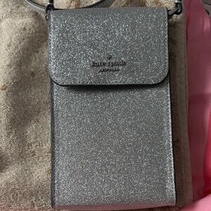 kate spade Silver Glitter Compact Crossbody Wallet